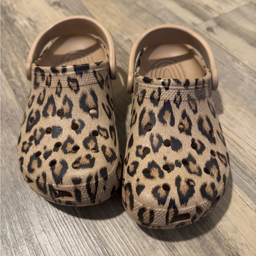 Crocs Tan Leopard Print Clogs - image 1